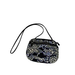 Vera Bradley Snow Lotus Floral Blue Black White Crossbody purse Handbag 8x6.5x2